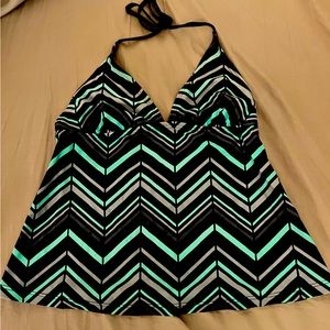 Merona, size medium turquoise and black tankini top.